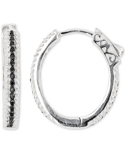 Macy's Black Spinel Hoop Earrings (1/2 Ct. T.w.) In Sterling Silver In Black Spinel