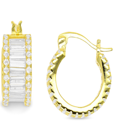 Shop Macy's Cubic Zirconia Baguette Hoop Earrings In Sterling Silver Or 14k Gold-plated Sterling Silver In Yellow