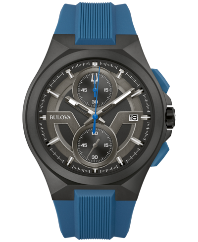 Shop Bulova Men's Chronograph Maquina Blue Silicone Strap Watch 46mm