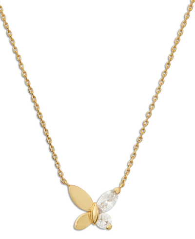 Shop Kate Spade Gold-tone Crystal Social Butterfly Pendant Necklace, 16" + 3" Extender In Beigekhaki