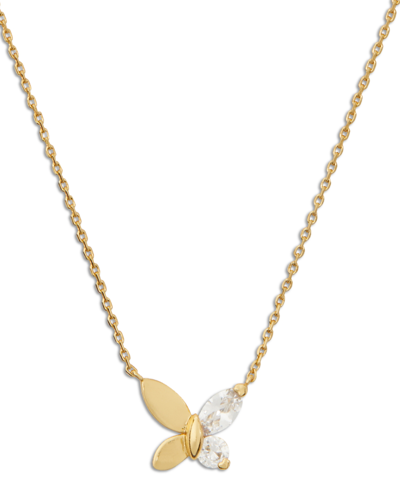 Kate Spade Gold-tone Crystal Social Butterfly Pendant Necklace, 16" + 3" Extender In Beigekhaki