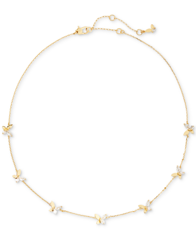 Shop Kate Spade Gold-tone Crystal Social Butterfly Station Necklace, 17" + 3" Extender In Clear/gold