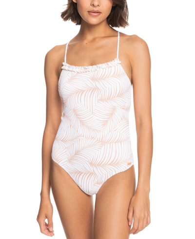 Shop Roxy Juniors' Palm Tree Dreams Printed Cross-back One-piece Swimsuit Women's Swimsuit