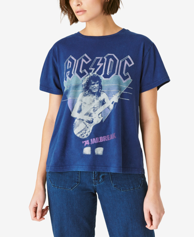Shop Lucky Brand Ac/dc Graphic Print T-shirt In Blue Depths
