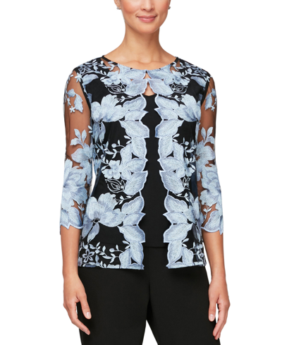 Shop Alex Evenings Embroidered Jacket & Solid Tank In Black/blue