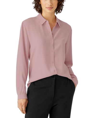 Shop Eileen Fisher Plus Size Silk Shirt In Light Plum