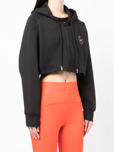 Shop Adidas By Stella Mccartney Logo-print Cropped Hoodie In Schwarz
