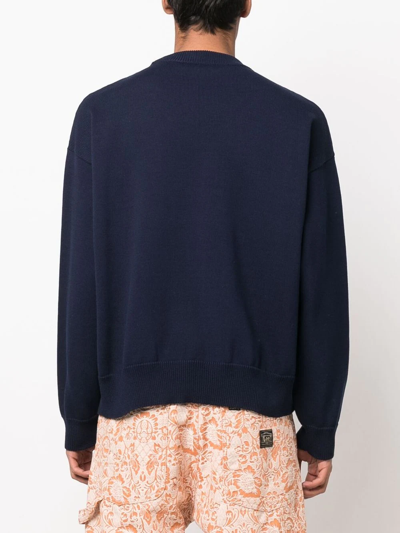 Palm Angels Embroidered Palm Sweater Black White In Blue