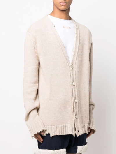 Shop Maison Margiela Distressed V-neck Cardigan In Neutrals