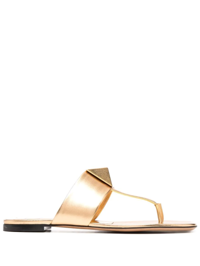 Shop Valentino Roman Stud Flat Sandals In Gold
