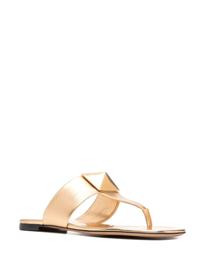 Shop Valentino Roman Stud Flat Sandals In Gold