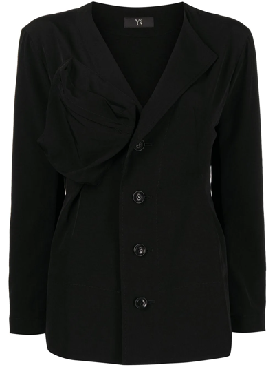 Y's Ruched-detail Jacket In Schwarz