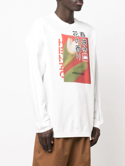 Shop Kenzo Daisy And Tulip Graphic-print Sweatshirt In Weiss
