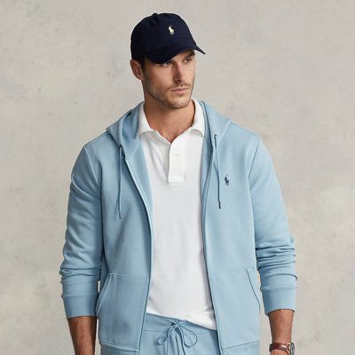 Shop Polo Ralph Lauren Double-knit Full-zip Hoodie In Blue Note