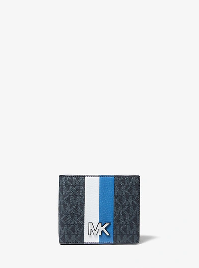 Shop Michael Kors Hudson Logo Stripe Billfold Wallet In Blue