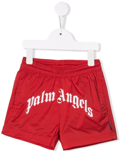 Shop Palm Angels Logo-print Swim Shorts In Red