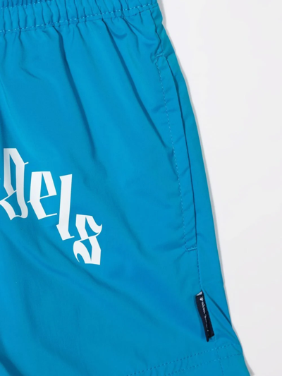 Shop Palm Angels Logo-print Swim Shorts In Blue