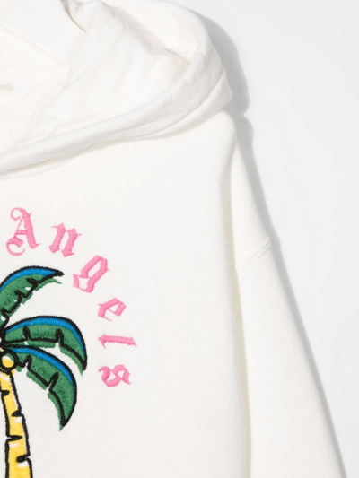 Palm Angels Palm-tree Embroidered Cotton Hoodie In White
