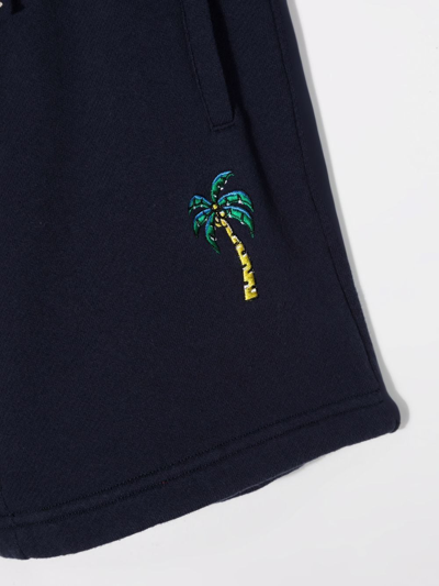 Palm Angels Embroidered Palm-tree Drawstring Shorts In Blue