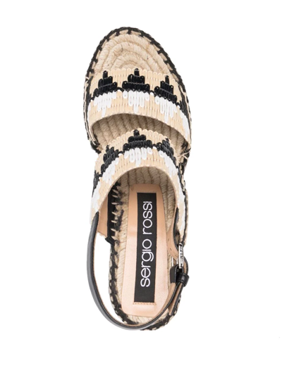 Shop Sergio Rossi Geometric Woven Wedge Sandals In Neutrals