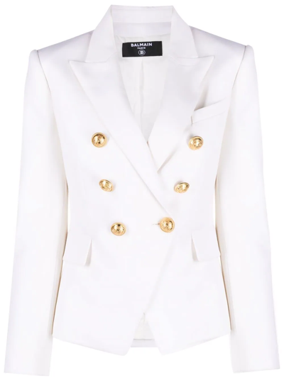 Shop Balmain Double-breasted Tailored Blazer In White