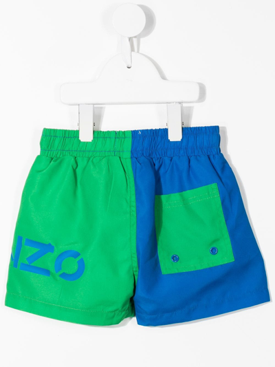 Shop Kenzo Colour-block Swim Shorts In Blue
