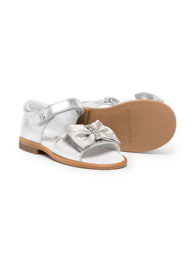 Andanines Kids' Bow-embellished Flat Sandals In Silver