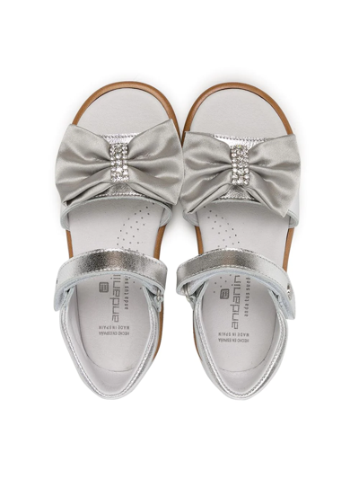 Andanines Kids' Bow-embellished Flat Sandals In Silver