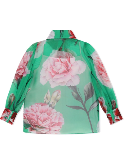 Shop Dolce & Gabbana Carnation Print Silk Shirt In Green