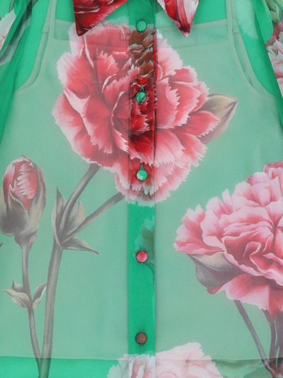 Shop Dolce & Gabbana Carnation Print Silk Shirt In Green