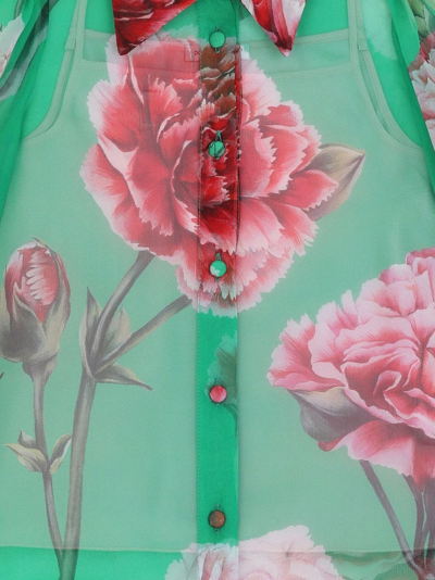 Dolce & Gabbana Carnation Print Silk Shirt In Green