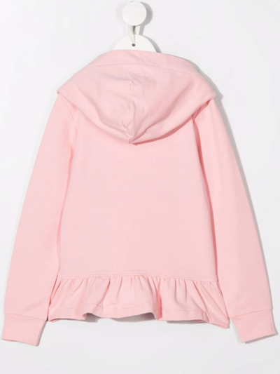 Shop Moschino Logo-print Ruffle Hoodie In Pink