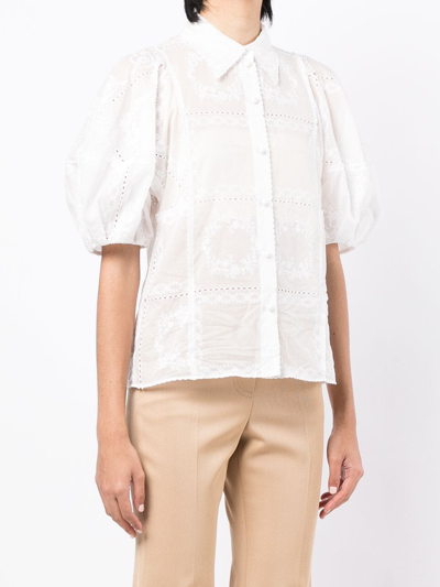 Chloé Embroidered-design Puff-sleeve Shirt In White