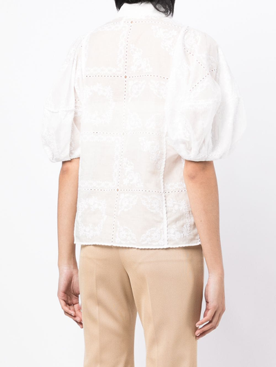 Chloé Embroidered-design Puff-sleeve Shirt In White