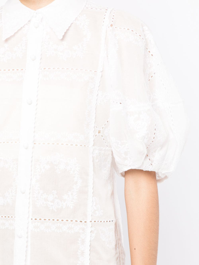 Chloé Embroidered-design Puff-sleeve Shirt In White