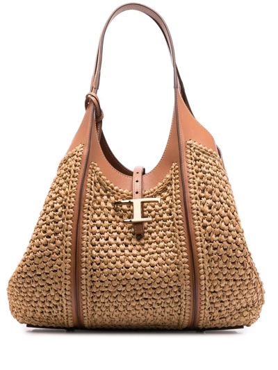 Shop Tod's Timeless Raffia Tote Bag In Neutrals