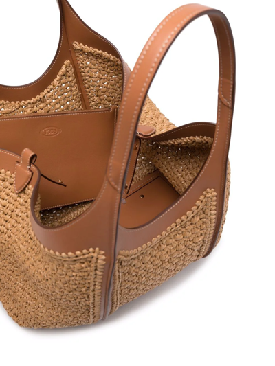 Shop Tod's Timeless Raffia Tote Bag In Neutrals