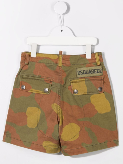 Dsquared2 Kids Cotton Shorts With Camouflage Pattern In Green