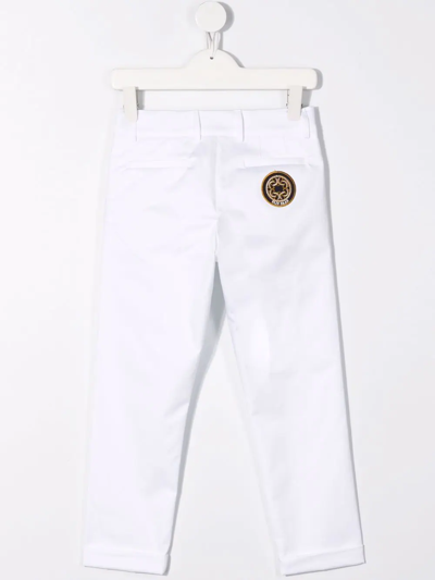 Elie Saab Junior Kids' Logo-patch Slim-cut Trousers In White