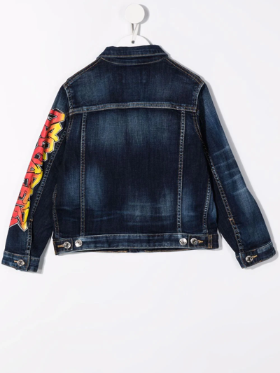 Dsquared2 Kids Denim Jacket With Graffiti Style Logo In Blue