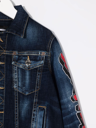 Dsquared2 Kids Denim Jacket With Graffiti Style Logo In Blue