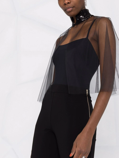 Atu Body Couture Sequin-embellished Sheer Top In Black