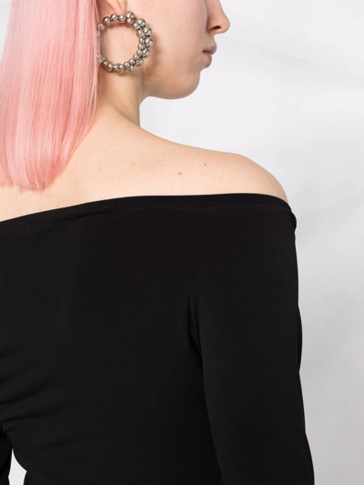 Shop Atu Body Couture V-neck Off-shoulder Bodysuit In Black