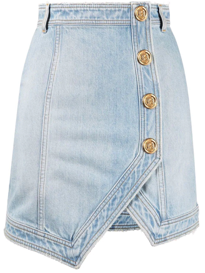 Shop Balmain Denim Miniskirt In Light Blue