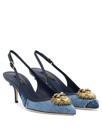 Shop Dolce & Gabbana "devotion" Denim Slingback In Blue