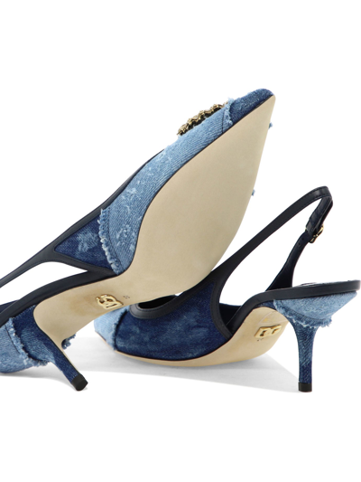 Shop Dolce & Gabbana "devotion" Denim Slingback In Blue