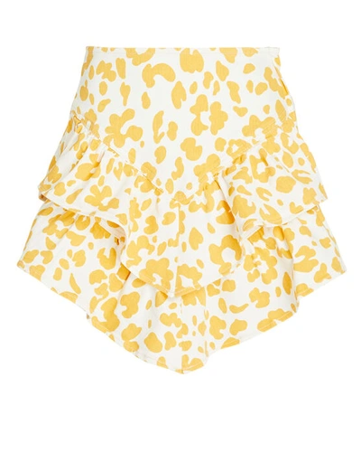 Shop Mother The Ruffle Mini Denim Skirt In Yellow