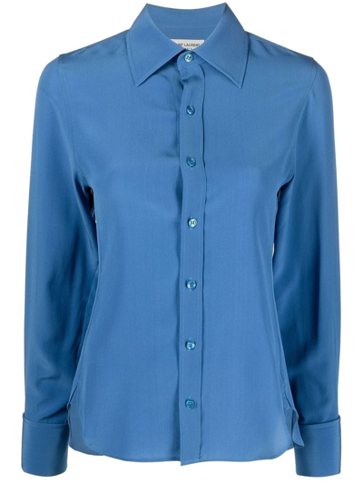 Shop Saint Laurent Women's Blue Silk Shirt