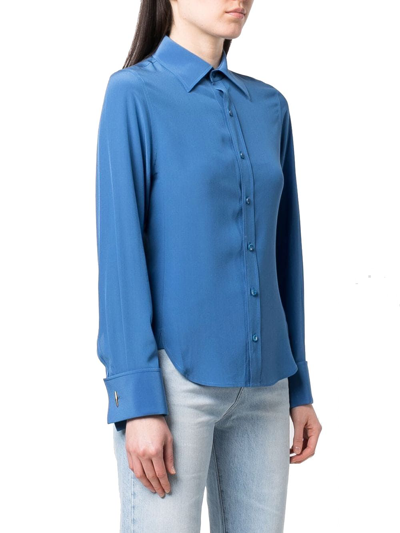 Shop Saint Laurent Women's Blue Silk Shirt