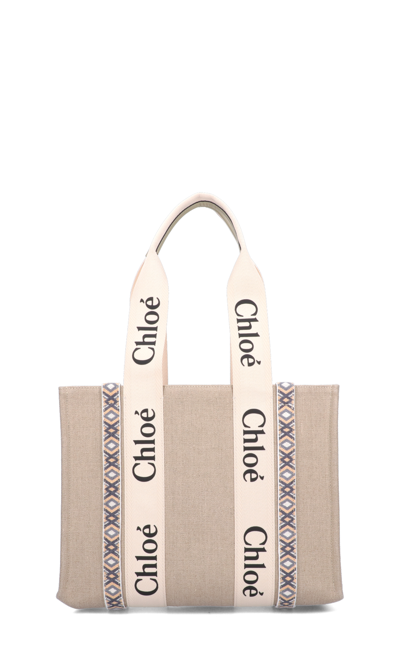 Shop Chloé 'woody' Medium Tote Bag In Neutrals
